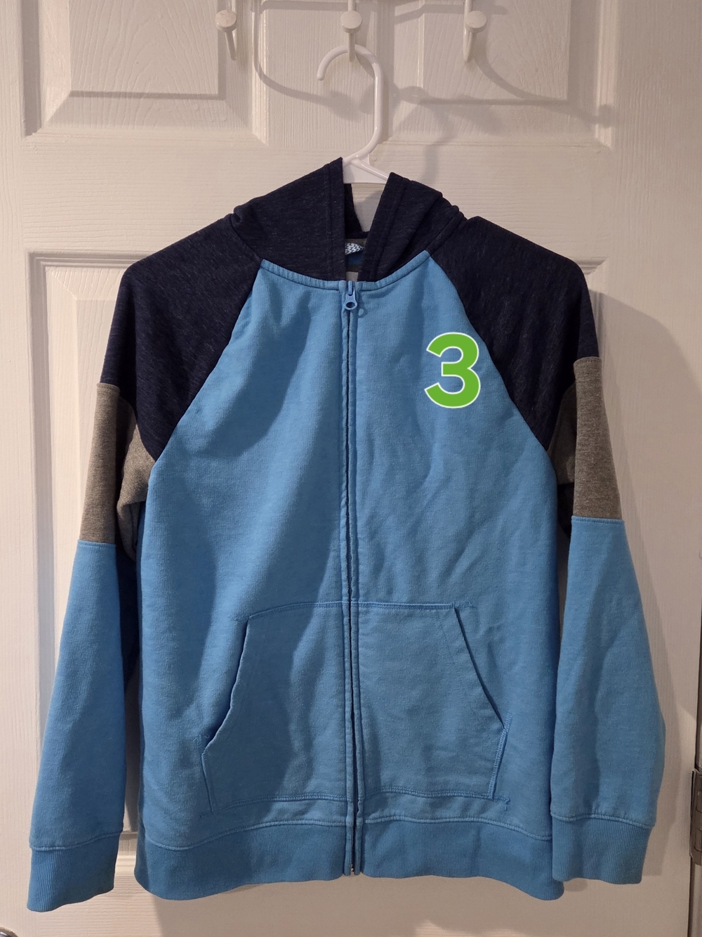 Cat & Jack Blue Zip Front Hoodie with Navy and Gray Panels
